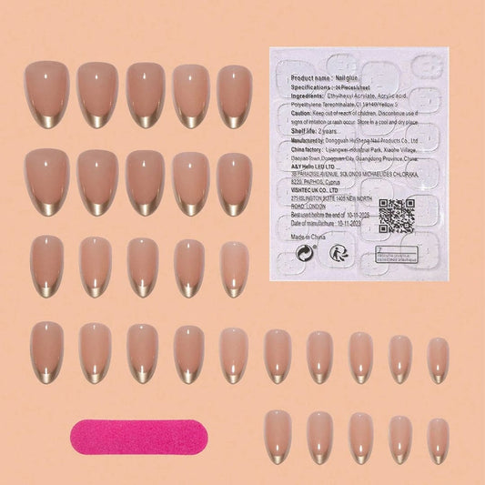 SHEIN Simple & Elegant Almond Gold French Style Press On Nails Press On Nails - XOXO cosmetics