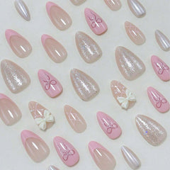 SHEIN Sweet 3D Pink Bow Short Almond Shape Press On Nails Press On Nails - XOXO cosmetics