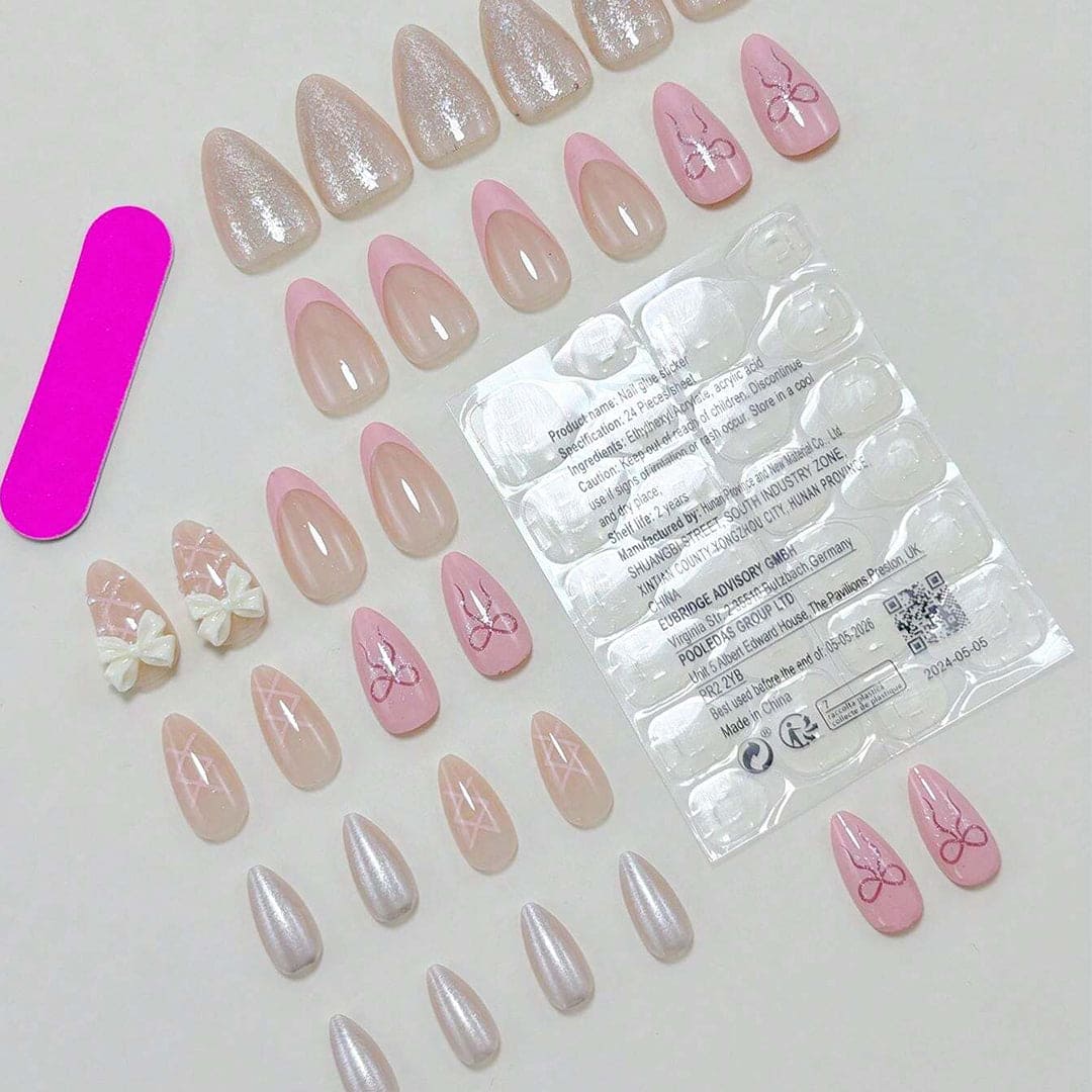 SHEIN Sweet 3D Pink Bow Short Almond Shape Press On Nails Press On Nails - XOXO cosmetics