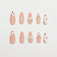 SHEIN Sweet Strawberry & Transparent Bowknot Press On Nails Press On Nails - XOXO cosmetics