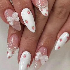 SHEIN Sweet Strawberry & Transparent Bowknot Press On Nails Press On Nails - XOXO cosmetics