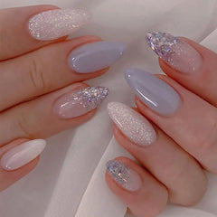 SHEIN Transparent Glittery Blue Long Almond Shaped Press On Nails Press On Nails - XOXO cosmetics