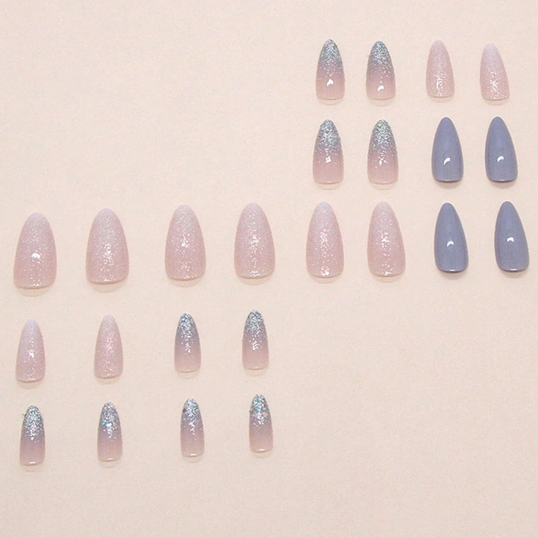 SHEIN Transparent Glittery Blue Long Almond Shaped Press On Nails Press On Nails - XOXO cosmetics