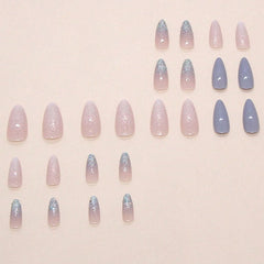 SHEIN Transparent Glittery Blue Long Almond Shaped Press On Nails Press On Nails - XOXO cosmetics