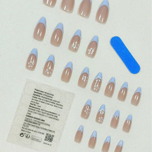 SHEIN White Flower Simple Elegant Style Medium Length Almond Shaped Press On Nails Press On Nails - XOXO cosmetics