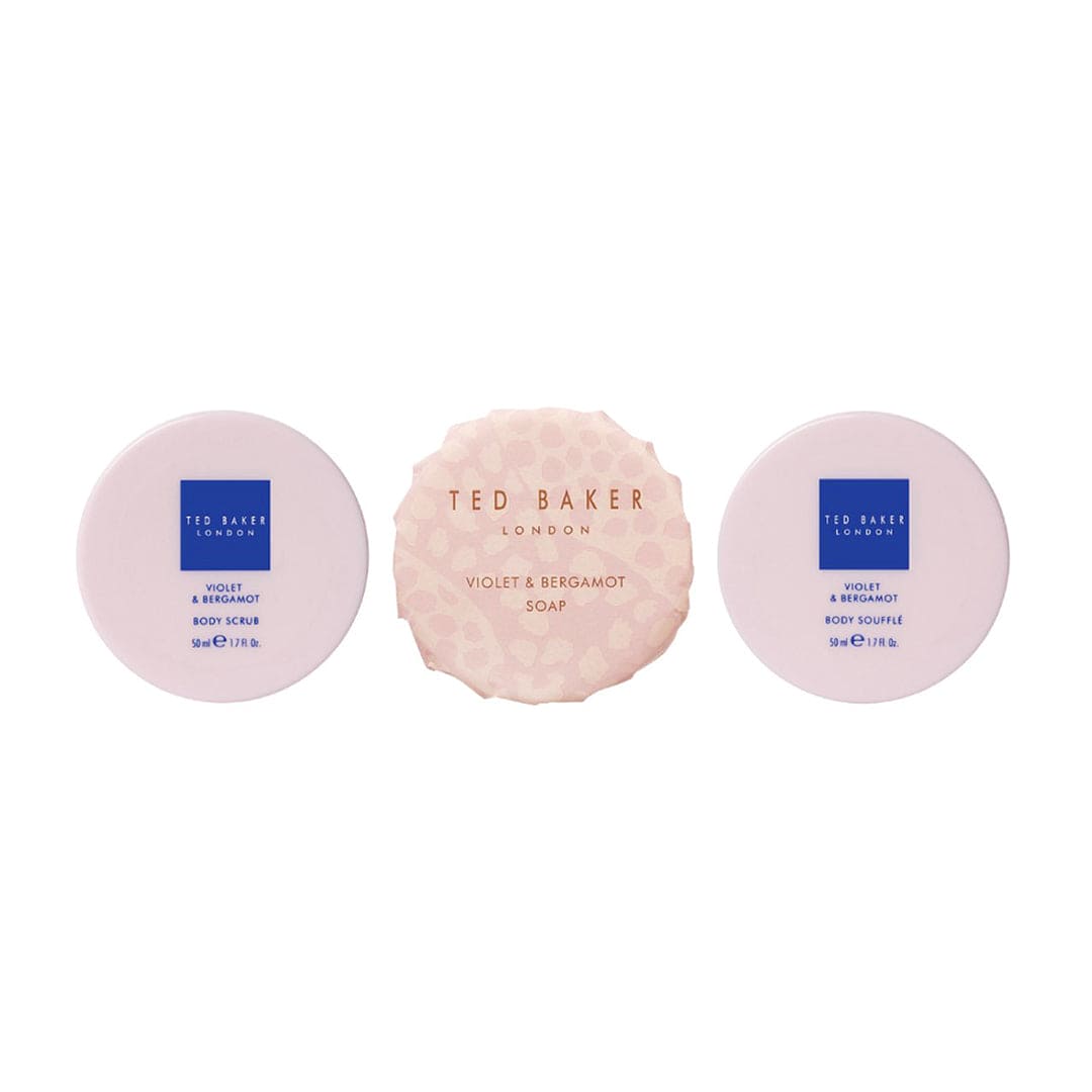 Ted Baker Soap, Scrub and Souffle Set - Violet & Bergamot Gift Set - XOXO cosmetics