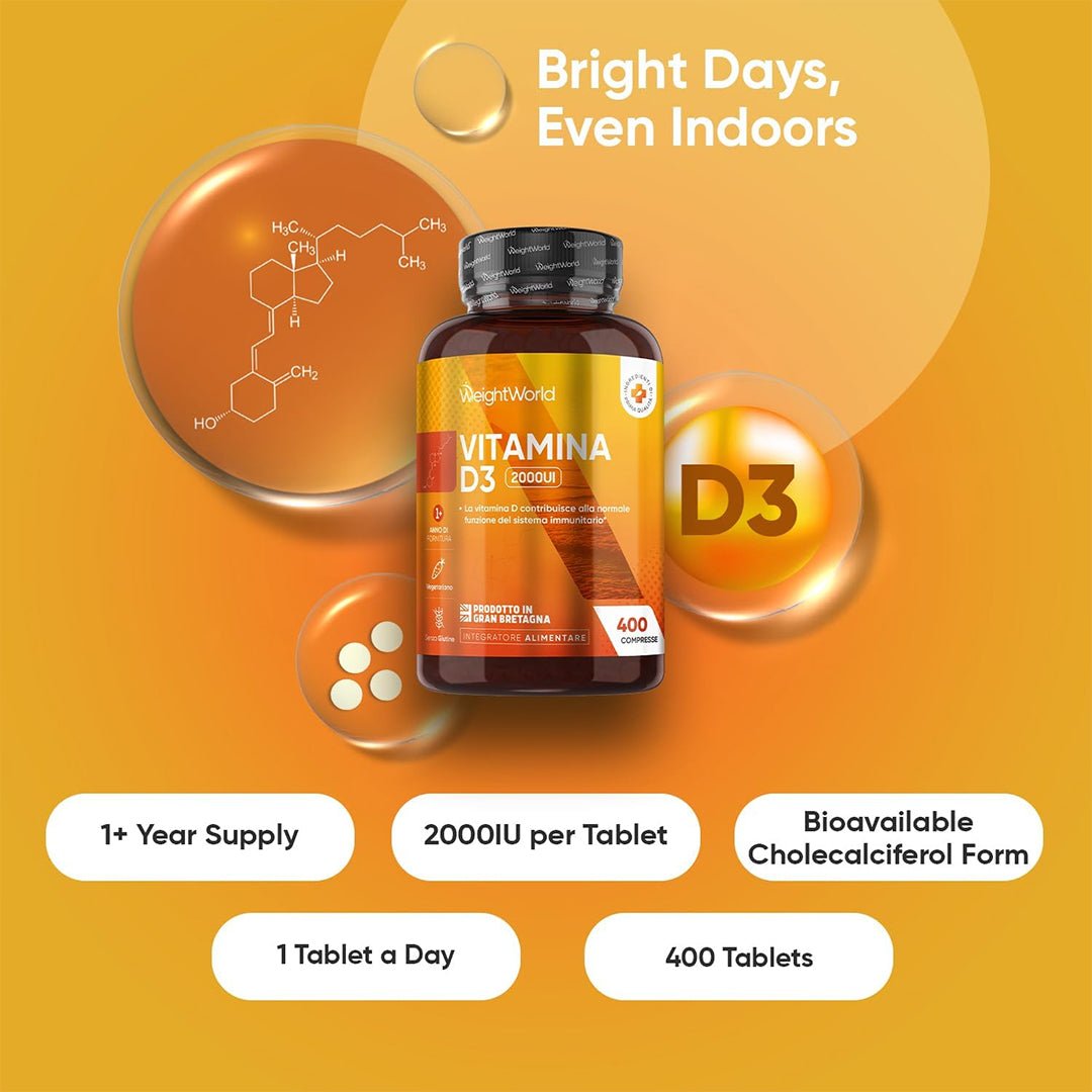 Weightworld Vitamina D3 2000UI - 400 Tablets Supplement - XOXO cosmetics