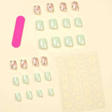24pcs Flower Print Fake 1sheet Tape & 1pc Nail File Nails - fake nail - XOXO cosmetics