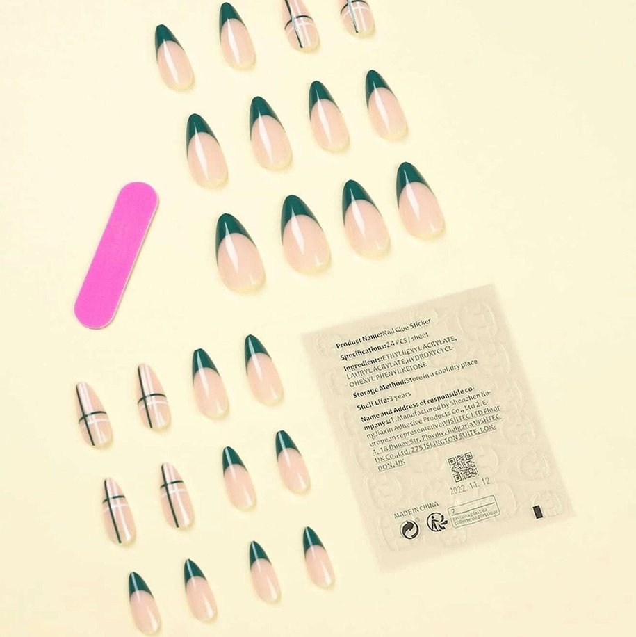 24pcs Long Almond Fake Nail & 1pc Nail File & 1sheet Tape Fake Nails - fake nail - XOXO cosmetics